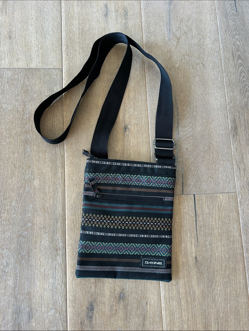 Dakine Black Patterned Crossbody Sling with Multicolor Accents